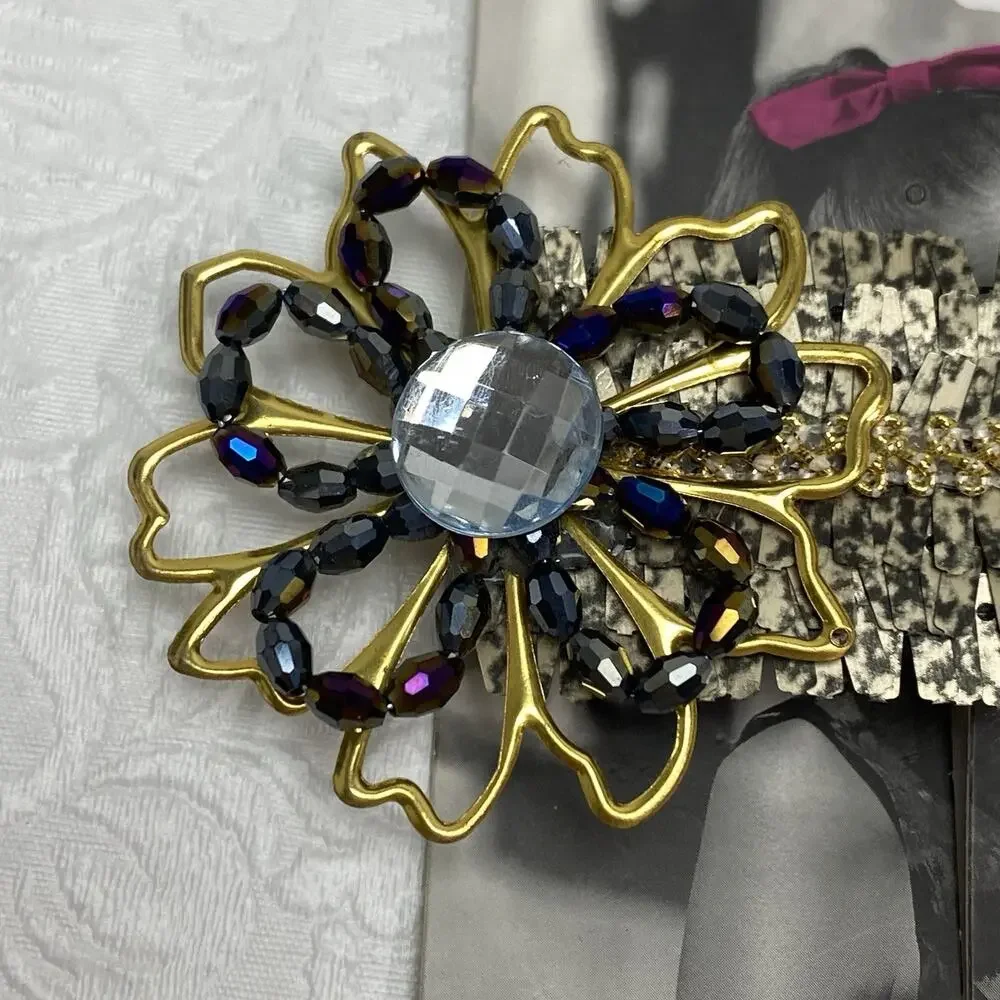 Riviera Women's Gold-Tone Feather Hair Clip Barrette w/ Metal & Beaded Flower